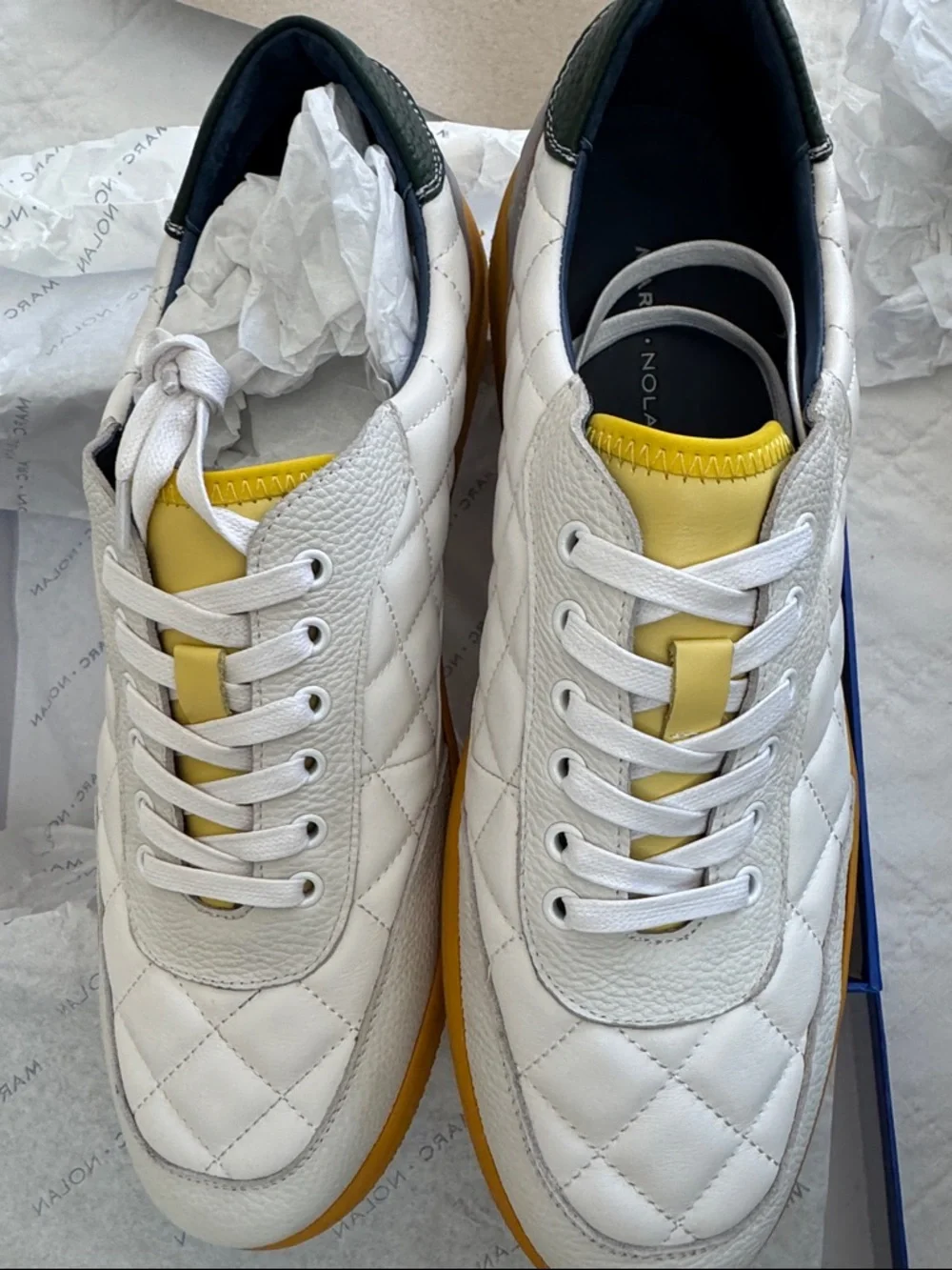 Marc Nolan White Quilted Leather Sneaker with Gum Sole, Mens Size 15, NWT - Picture 1 of 10